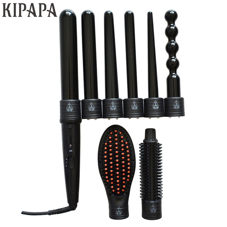 KIPAPA 8 IN 1 Electric Hair Curler Ceramic Curling Wand Tongs Set Magic Curl Machine Hair Curling Iron Brush Travel Styling Tool/KIPAPA